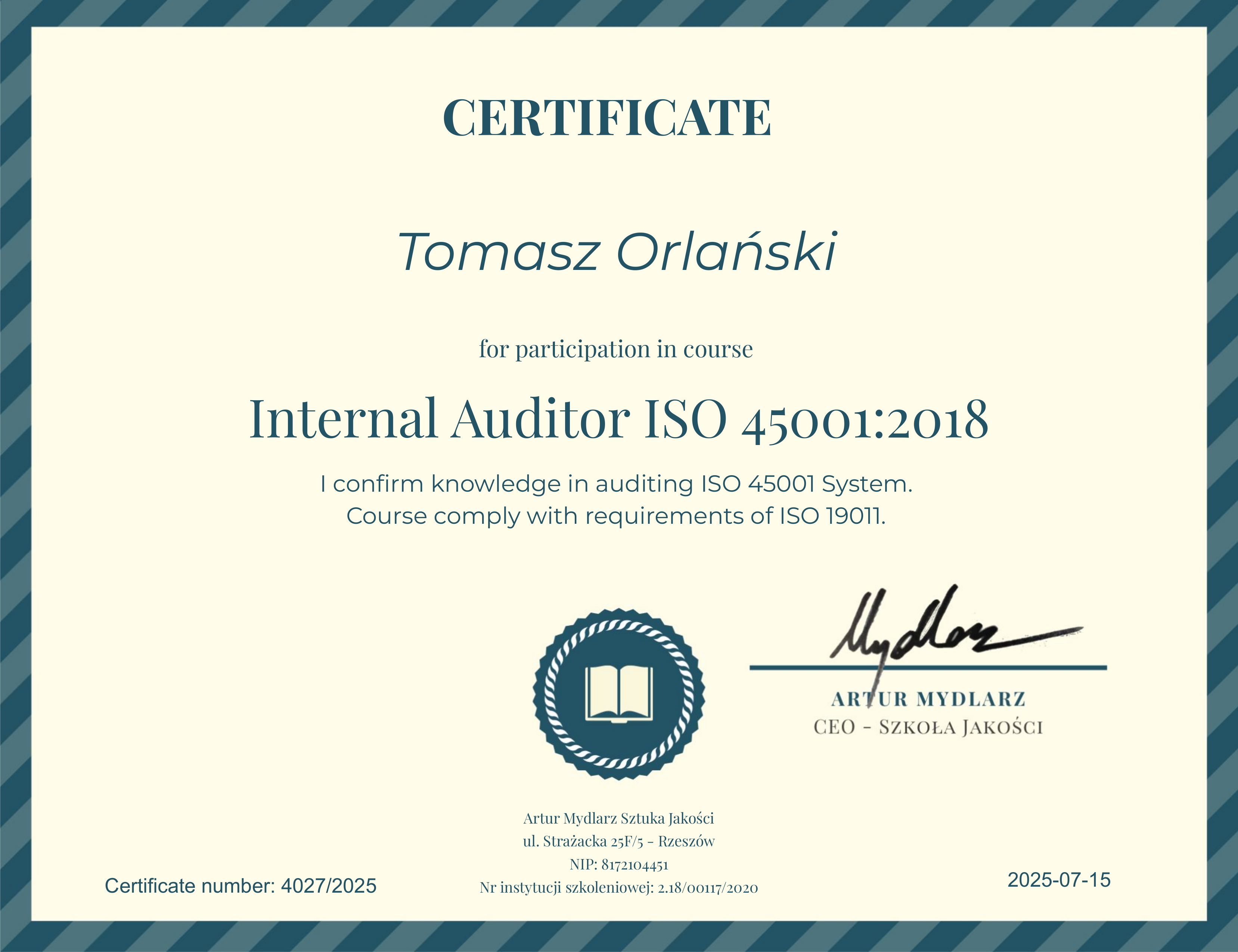 Certificate ISO 45001